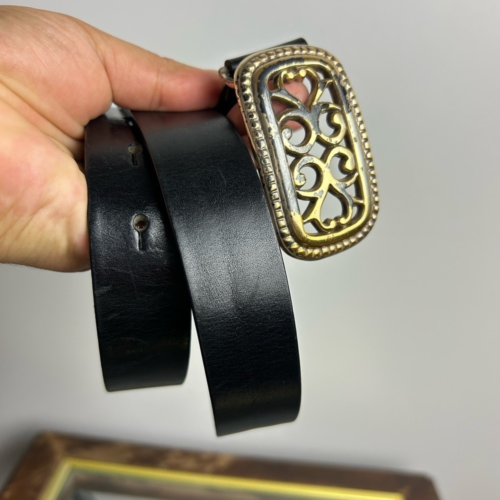VTG Y2K GAP Belt‎ 30 (34.5”)Women Black Genuine Leather Tooled Buckle Cowgirl